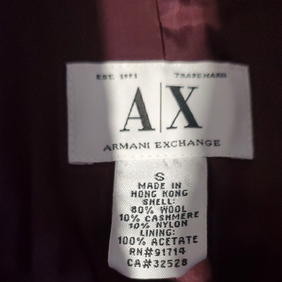 Armani Exchange Cashmere Blend  Plum  Pea  Coat  Size S - Picture 11 of 16